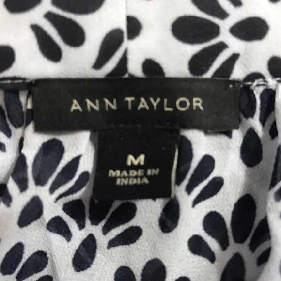 ANN TAYLOR Sheer Blue Print Bow Neck Blouse - Picture 5 of 5